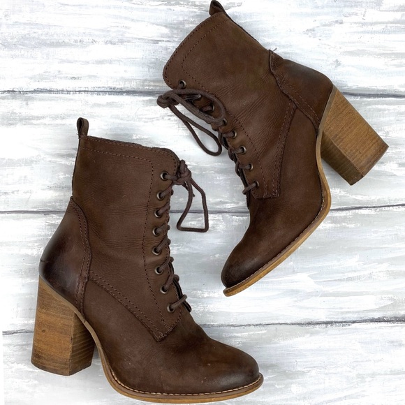 Steve Madden Brown Lace-Up Leather Boots “Lauren” Chocolate Brown Combat Boot 8M - Picture 2 of 16